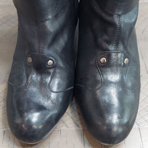 Muxart Black Leather Fold Over Heeled Ankle Booties Sz 39 - Picture 3 of 15